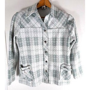 Women's Vintage Sears Blazer Jacket Leisure Polyester Chevron Green White M